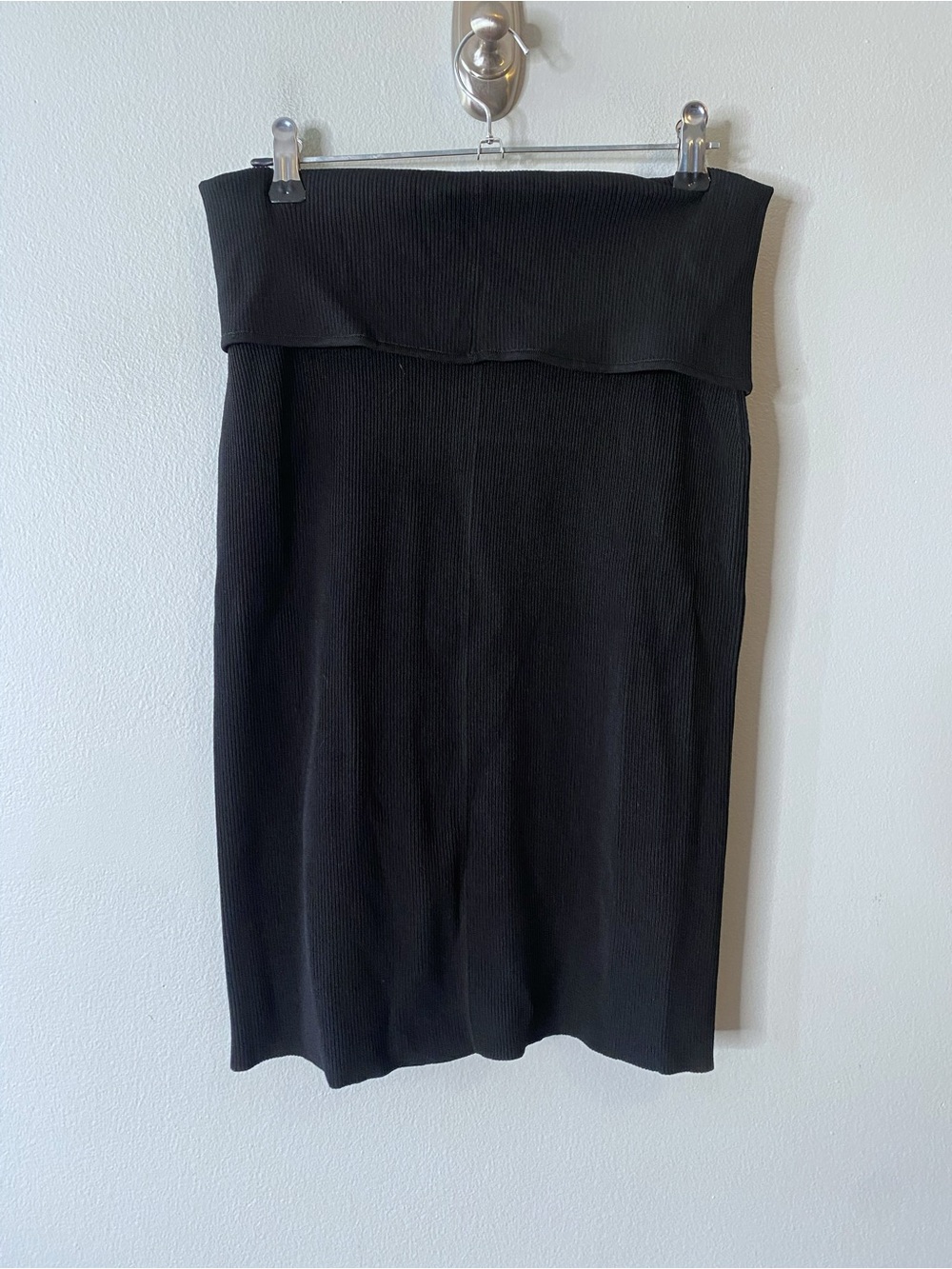 Helmut Lang Asymmetrical Fold Over Waist Ribbed Skirt
